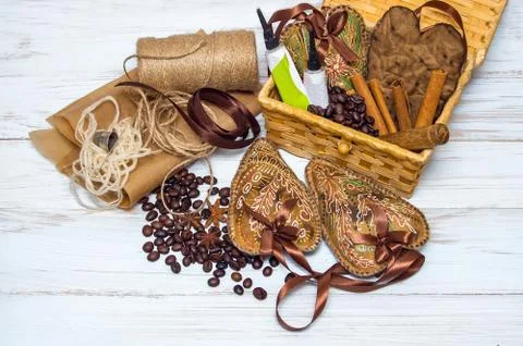Decorative handmade heart and objects for its creation Stock Photos