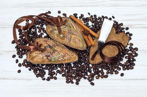 Decorative handmade heart and objects for its creation Stock Photos