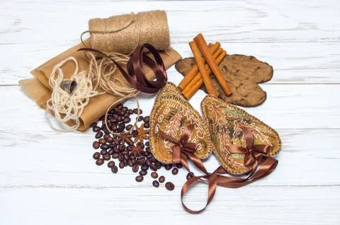 Decorative handmade heart and objects for its creation Stock Photos