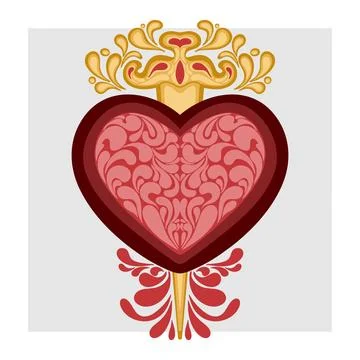 Decorative heart with floral pattern. Sacred heart. Romantic vector design fo イラスト素材
