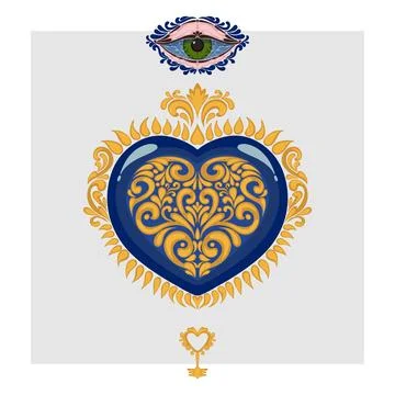 Decorative heart with floral pattern. Sacred heart. Romantic vector design fo イラスト素材