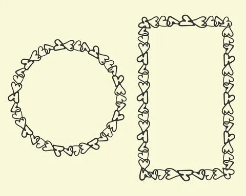 Decorative heart frames, circle, rectangle geometrical shapes. Hand drawn Stock Illustration