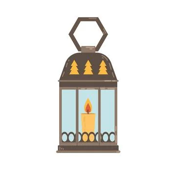 Decorative holiday lantern with candle. Flat style illustration of a lighting Illustrazione stock