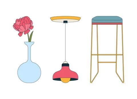 Decorative home decor items 2D cartoon objects set Stock Illustration
