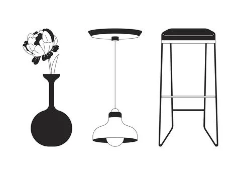 Decorative home decor items 2D line objects set Stock Illustration