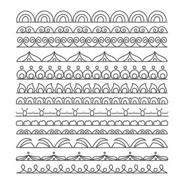 Decorative Horizontal Border Line Pattern Set Vector Stock Illustration