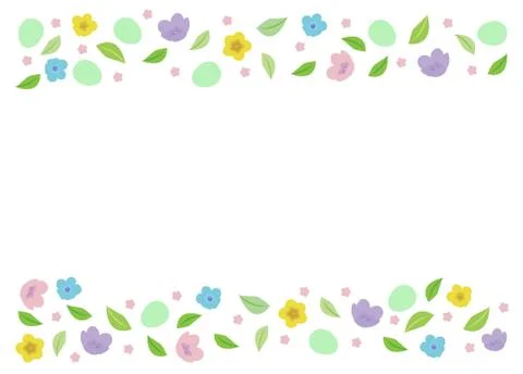Decorative horizontal stripe from eggs with leaves and flowers. Stock Illustration