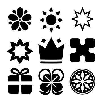 Decorative icon set flower star sun symbol collection design Stock Illustration