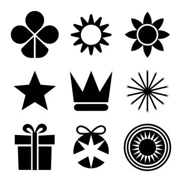 Decorative icon set flower star sun symbol collection design Stock Illustration
