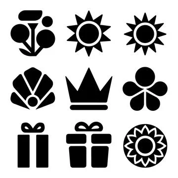 Decorative icon set flower star sun symbol collection design Stock Illustration
