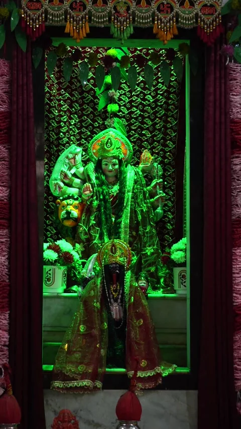 Decorative Idol of Maa Durga in Temple with Pink Lighting Stock Footage 316895196