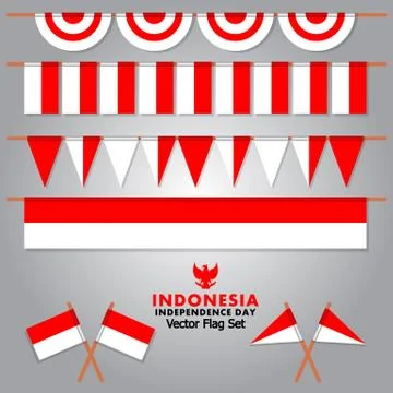 Decorative Indonesia Flag Vector Set For Independence Day Stock Illustration