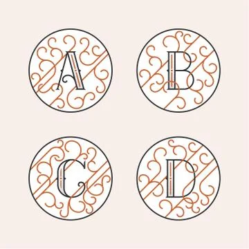 Decorative Initial Letters A, B, C, D. Stock Illustration