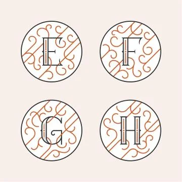 Decorative Initial Letters E, F, G, H. Stock Illustration