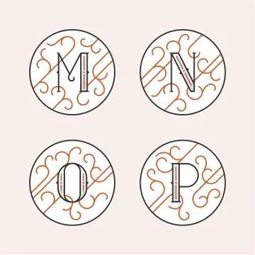 Decorative Initial Letters M, N, O, P. Stock Illustration