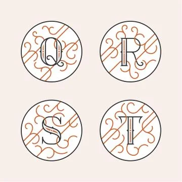 Decorative Initial Letters Q, R, S, T. Stock Illustration