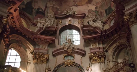 Decorative interior sculptures, St. Nicholas Church, Prague, Czechia - 4K Stock Footage 287052941