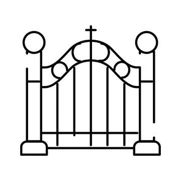 Decorative iron gate with cross symbol cemetery entrance Stock Illustration