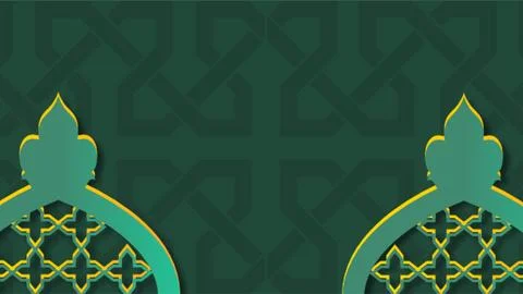 Decorative Islamic Architectural Pattern with Green and Gold Accents. Stock Illustration