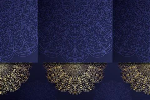 A decorative Islamic background in gold and blue, adorned with elaborate Иллюстрация