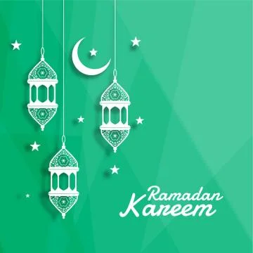 Decorative islamic lantern with moon and star background Stock Illustration