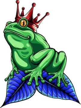 Decorative isolated frog with crown on the leaf. Vector illustration Stock Illustration