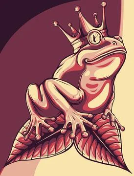 Decorative isolated frog with crown on the leaf. Vector illustration Illustrazione stock