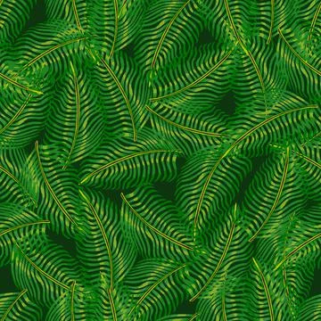 Decorative jungle seamless pattern with random green fern leaf silhouettes. N Stock Illustration