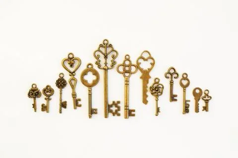 Decorative keys of different sizes, stylized antique. Stock Photos