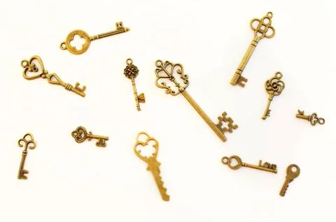 Decorative keys of different sizes, stylized antique. Stock Photos
