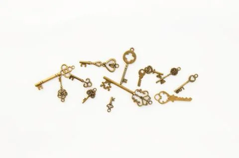 Decorative keys of different sizes, stylized antique. Stock Photos
