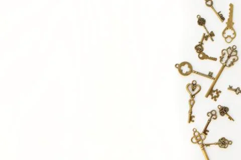 Decorative keys of different sizes, stylized antique. Stock Photos