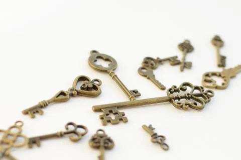 Decorative keys of different sizes, stylized antique. Stock Photos