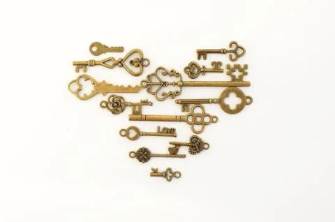 Decorative keys of different sizes, stylized antique. 库存照片