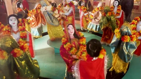 Decorative Krishna And Gopi Figurines Showcasing Raas Leela And Holi Festivities Stock Footage 337991004