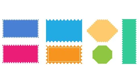 Decorative Label Shape Set with Scalloped Edges and Colorful Geometric Form.. Stock Illustration