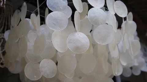 Decorative lamp made handy by white seashells. Stock Footage 243237918