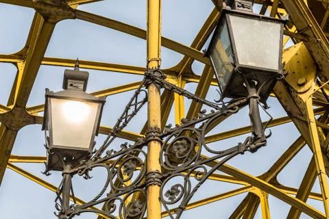 Decorative lamps hanging from bridge Stock Photos