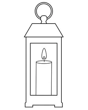 Decorative lantern with a candle inside - vector line art picture for logo, Stock Illustration