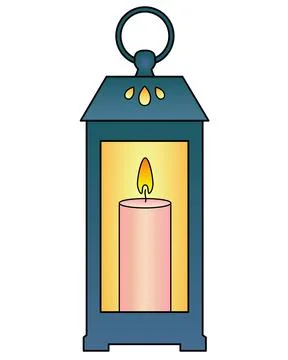 Decorative lantern with a candle inside - vector full color picture. Stock Illustration
