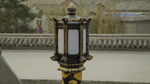 Decorative Lantern in Drum and Bell Tower Courtyard Beijing China Daytime Stock Footage 341712462
