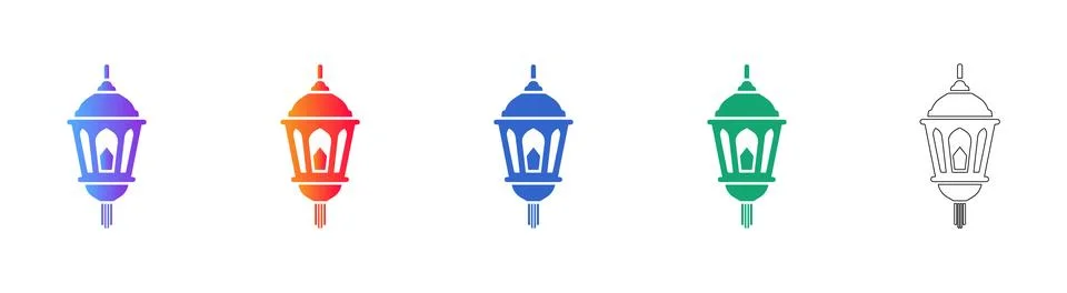 Decorative Lantern Icon Set Stock Illustration