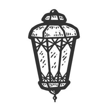 Decorative lantern. Sketch scratch board imitation. Black and white. Stock Illustration