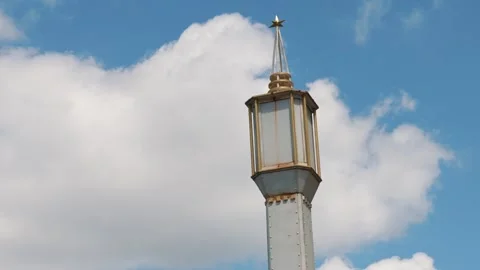 Decorative lantern with star against clouds and blue sky Stock Footage 336639486