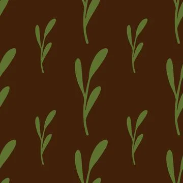 Decorative leaf branches seamless pattern in hand drawn style. Brown backgrou イラスト素材