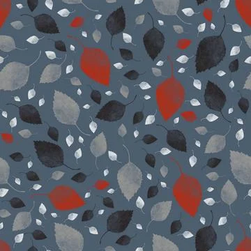  Decorative leaf pattern 1950s mid century type seamless pattern on a grey... Stock Photos