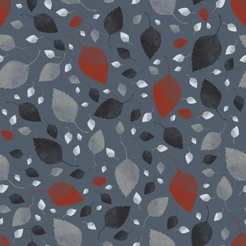 Decorative leaf pattern 1950s mid century type seamless pattern on a grey Stock Photos