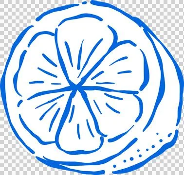 Decorative Lemon Outline Sliced cut half Whimsical Hand Drawn Stock Illustration