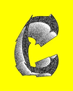 Decorative letter with coarse surface on yellow background. Stock Illustration