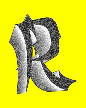 Decorative letter with coarse surface on yellow background. Stock Illustration